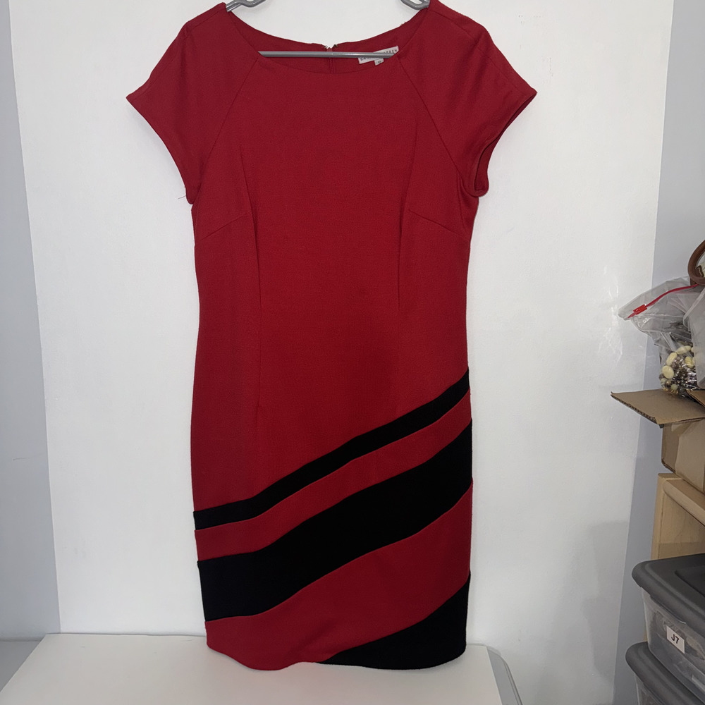 Sandra Darren Red Dress with Black Stripe Size 12
